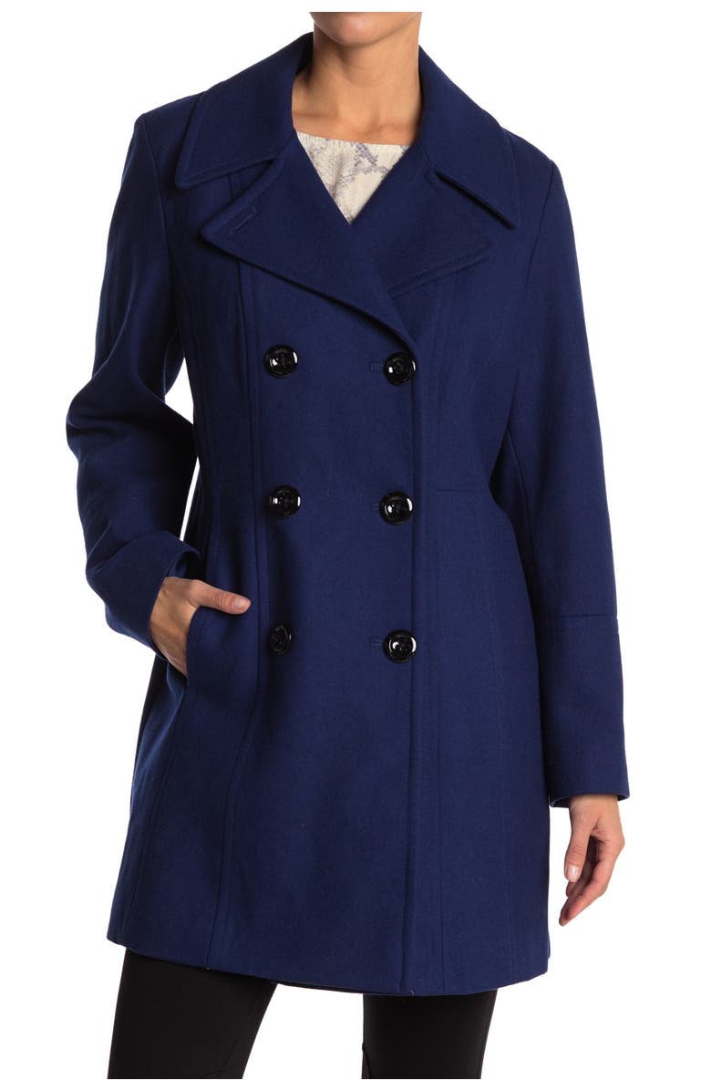 Anne Klein Notch Collar Wool Blend Peacoat, Main, color, 