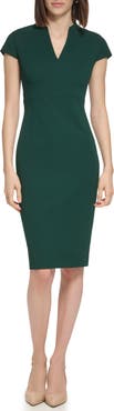 Calvin Klein Cap Sleeve Split V-Neck Sheath Dress