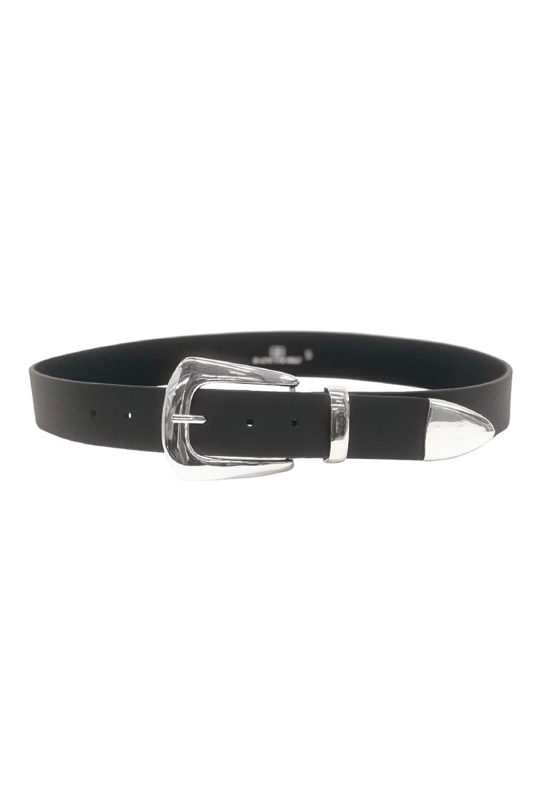 Jordana Leather Belt, Main, color, BLACK/ SILVER