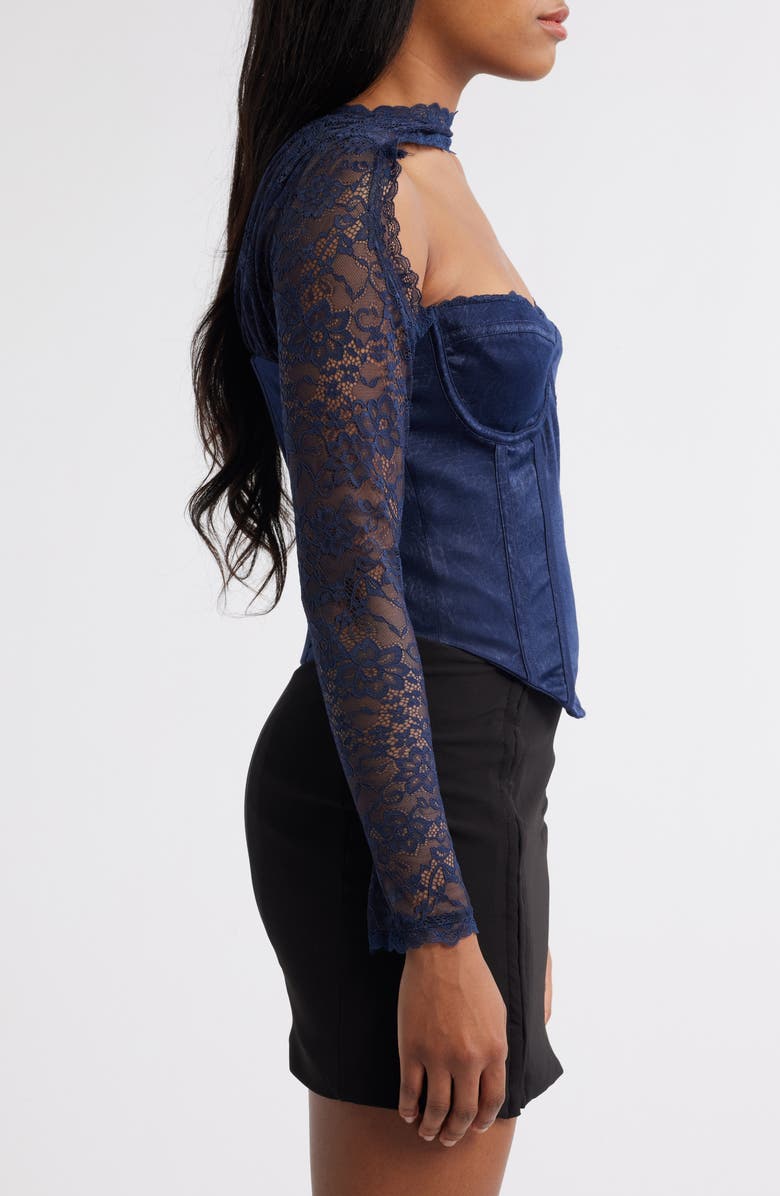 Mistress Rocks Satin & Lace Corset Top, Alternate, color, Navy