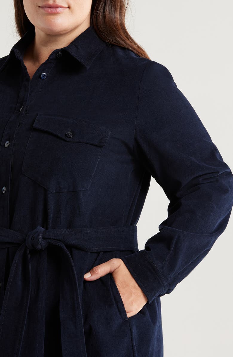 Marina Rinaldi Eolie Tie Belt Long Sleeve Corduroy Shirtdress, Alternate, color, 