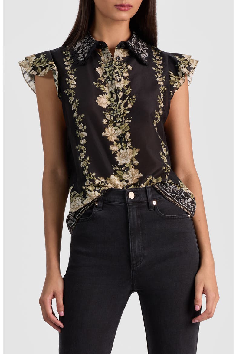Martel Flutter Sleeve Cotton & Silk Button-Up Top, Main, color, FREE FALLING