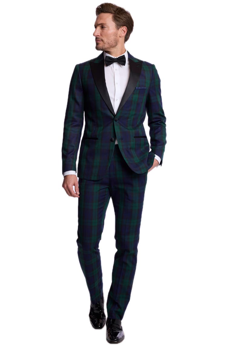 Kyle Peak Lapel Tuxedo Jacket, Alternate, color, BLACK WATCH TARTAN