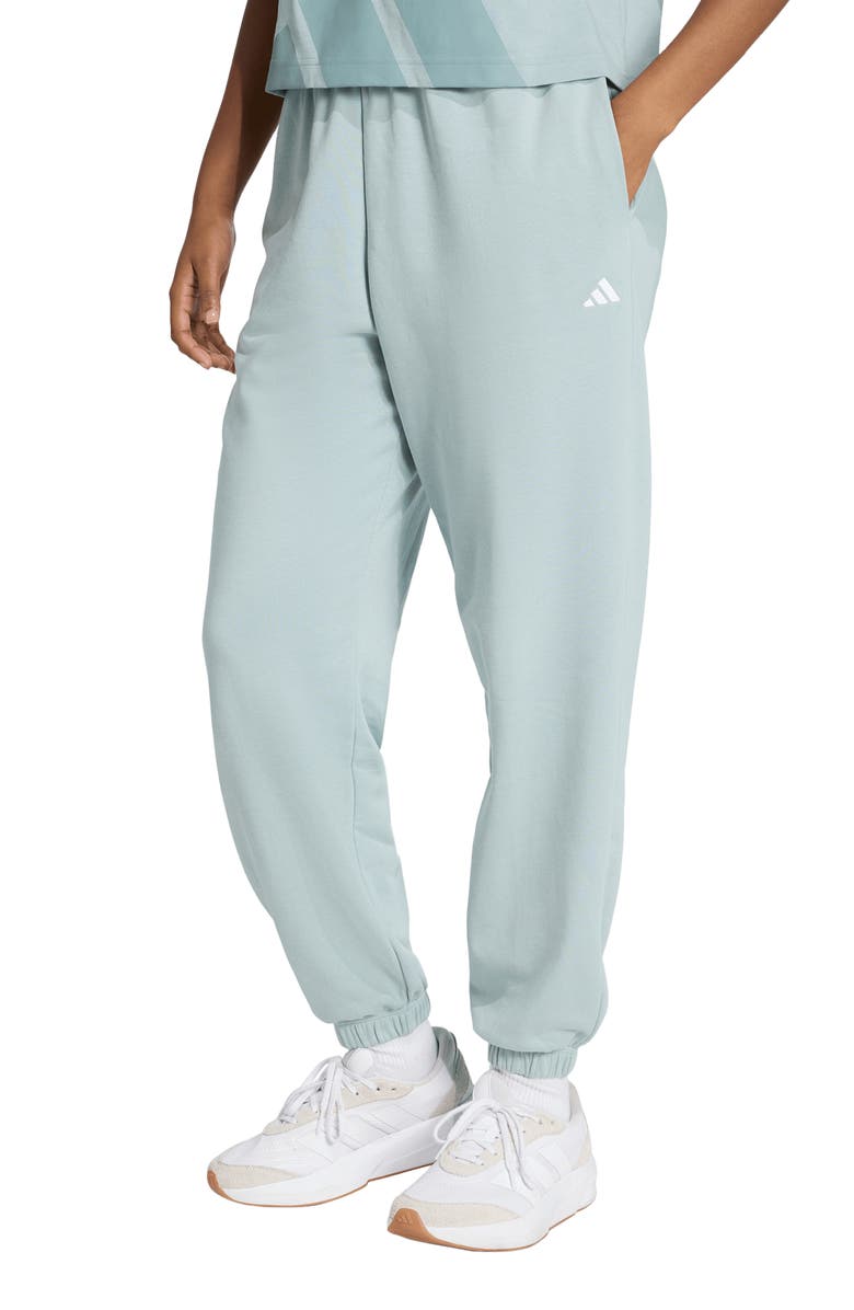 adidas Loose Fit French Terry Joggers, Main, color, Wonder Sage/ White
