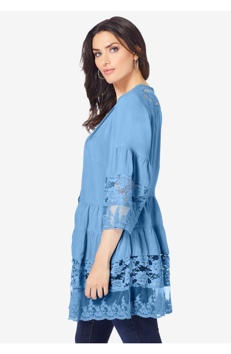 Roaman's Lace Illusion Blouse, Alternate, color, White