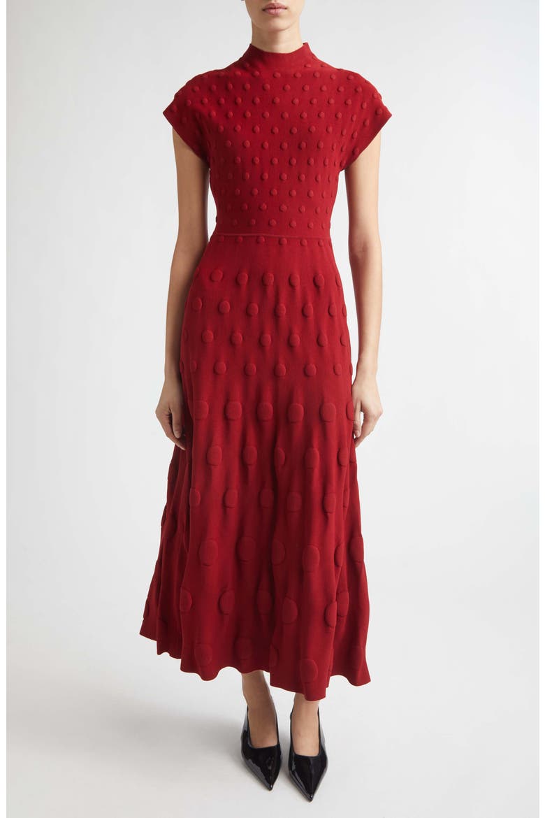Pucker Dot Knit Midi Dress, Main, color, OXBLOOD