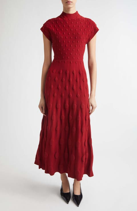 Pucker Dot Knit Midi Dress
