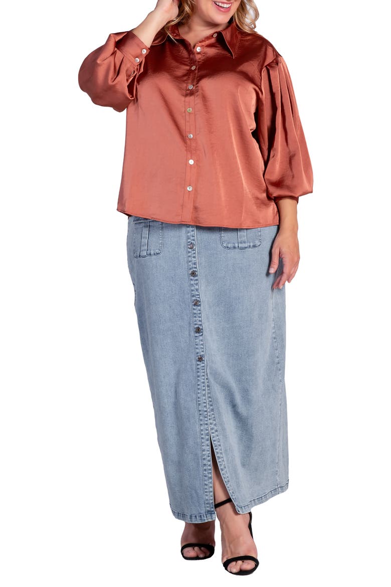 Zeal Sateen Button-Up Blouse, Alternate, color, RUST