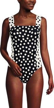 Lands' End Square Neck High Leg One Piece Swimsuit