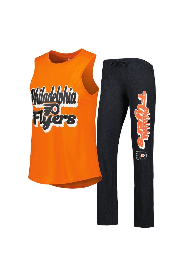 Women's Concepts Sport Heather Orange/Heather Black Philadelphia Flyers Meter Muscle Tank Top & Pants Sleep Set, Main, color, Black