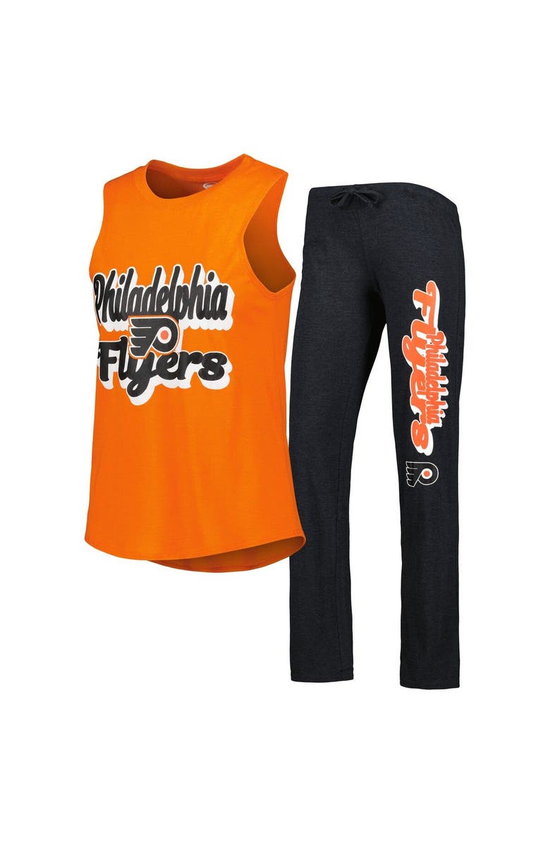 CONCEPTS SPORT Women's Concepts Sport Heather Orange/Heather Black Philadelphia Flyers Meter Muscle Tank Top & Pants Sleep Set, Main, color, Black