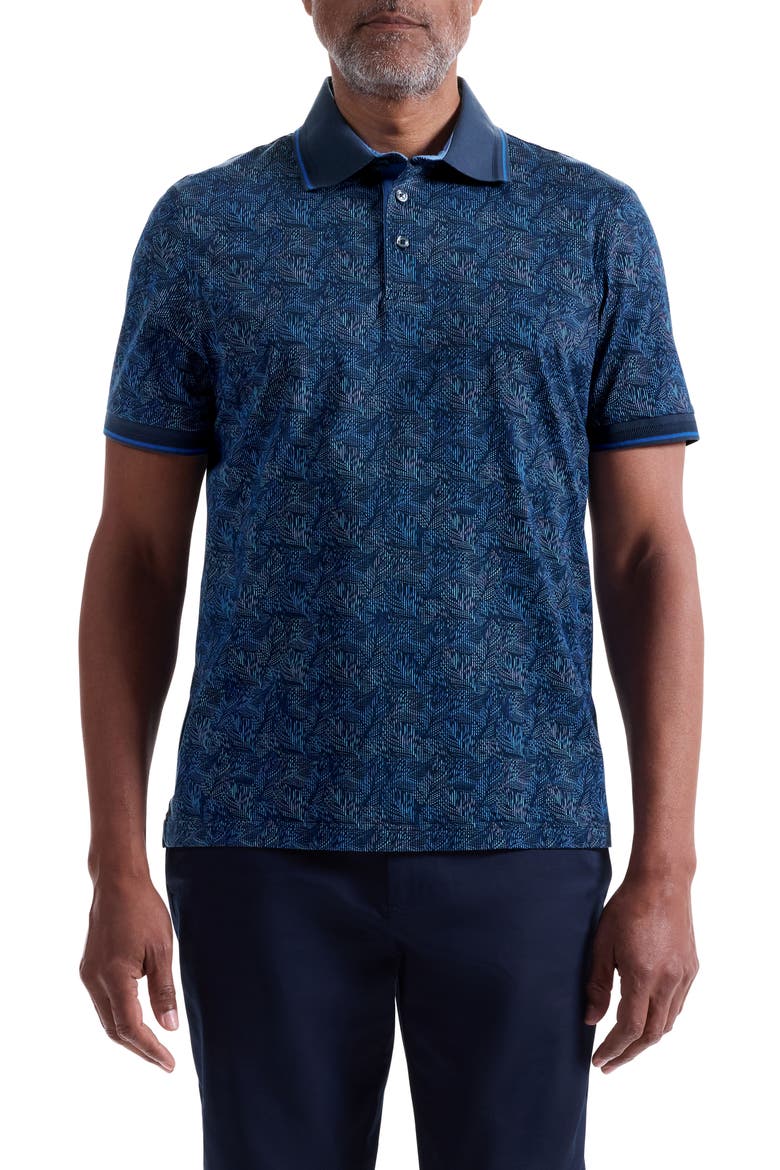 Vance OoohCotton® Leaf Print Polo, Main, color, NAVY