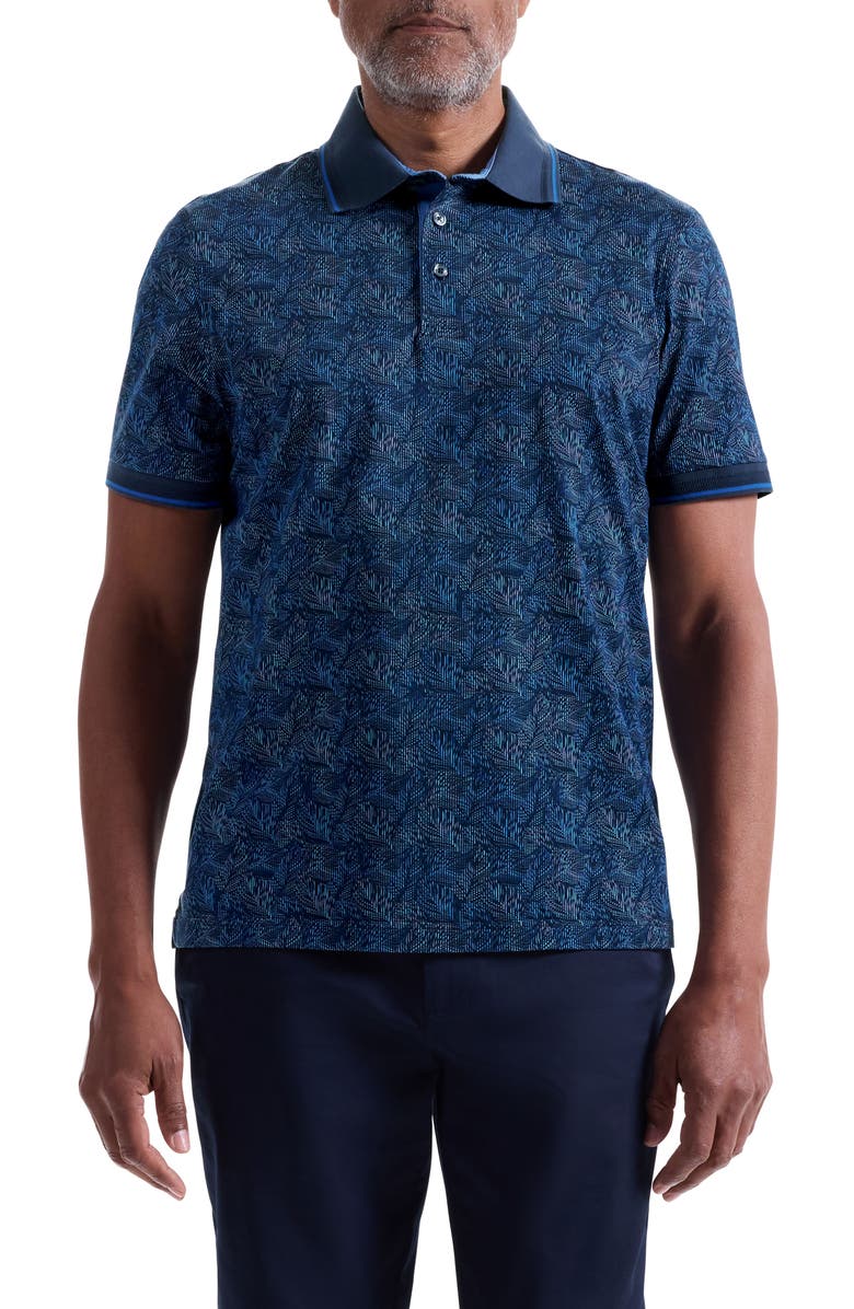 Bugatchi Vance OoohCotton<sup>®</sup> Leaf Print Polo, Main, color, Navy