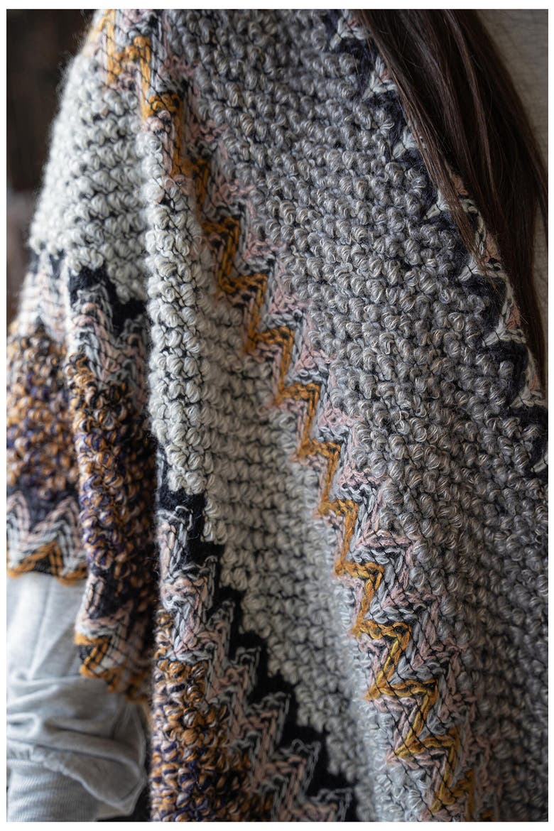 Multi Chevron Knit Fringe Duster, Alternate, color, GREY