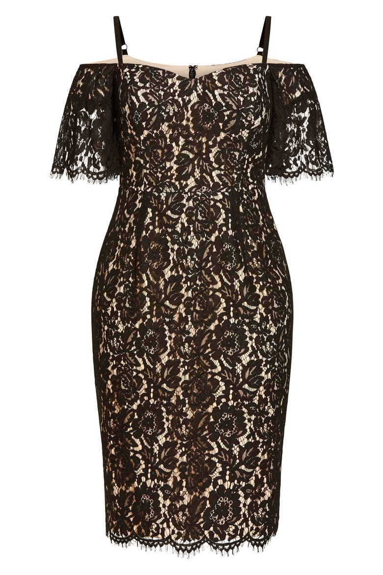 Lace Whisper Bodycon Cotton Dress, Alternate, color, BLACK/ NUDE