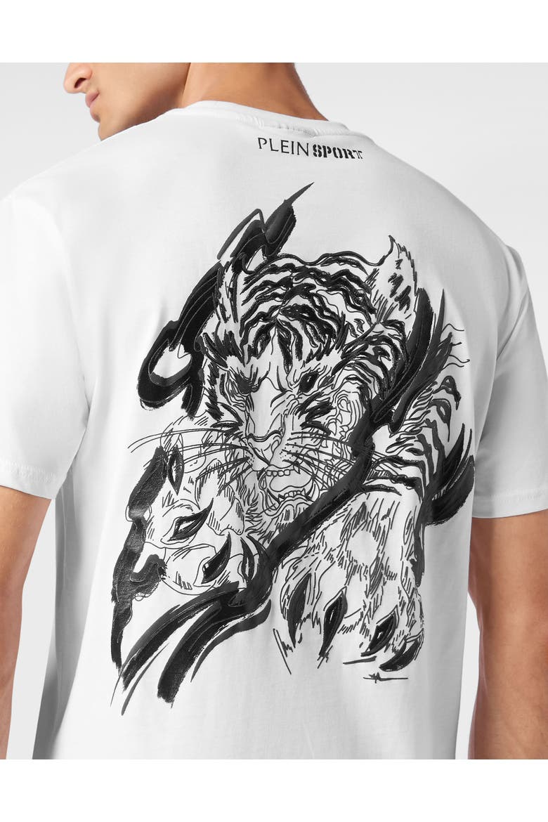 Cotton T-Shirt Round Neck Ss Tiger Men, Alternate, color, white/black