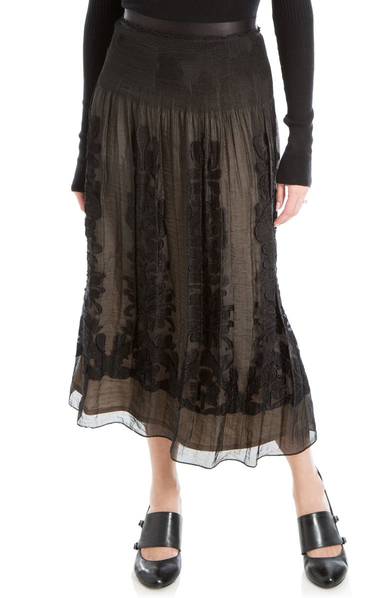 MAX STUDIO Floral Jacquard Overlay Midi Skirt, Alternate, color, Black/ Nude