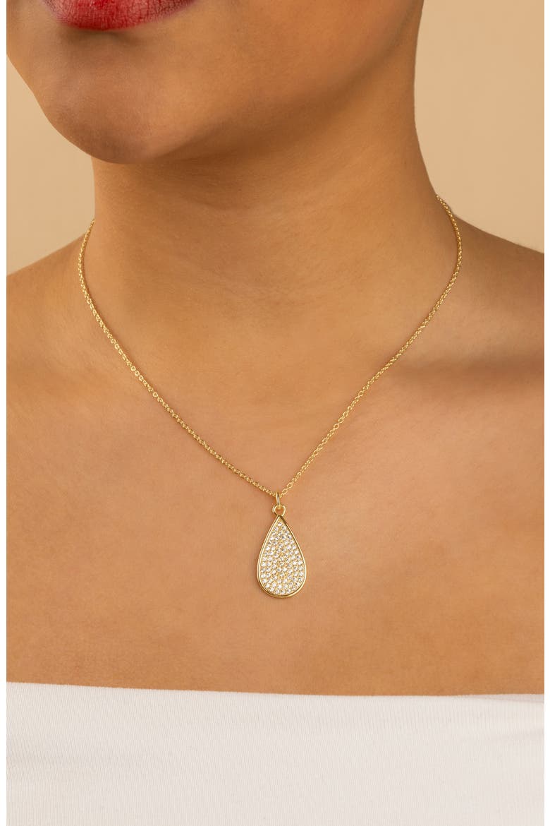 Pavé Cubic Zirconia Teardrop Pendant Necklace, Alternate, color, GOLD