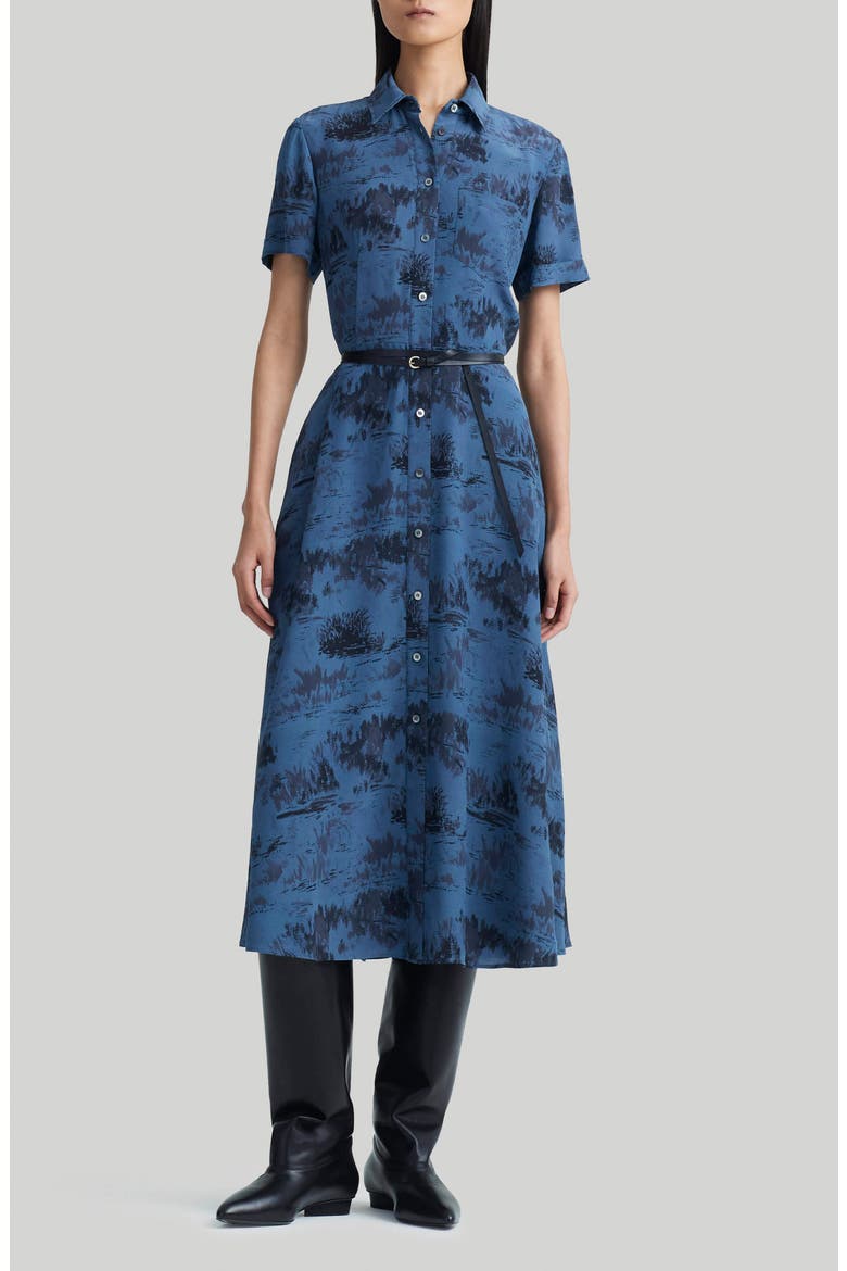 Kiera Print Silk Shirtdress, Alternate, color, STEEL BLUE