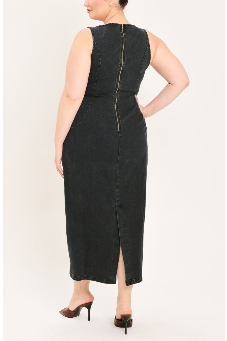 Square Neck Denim Midi Dress, Alternate, color, BLACK