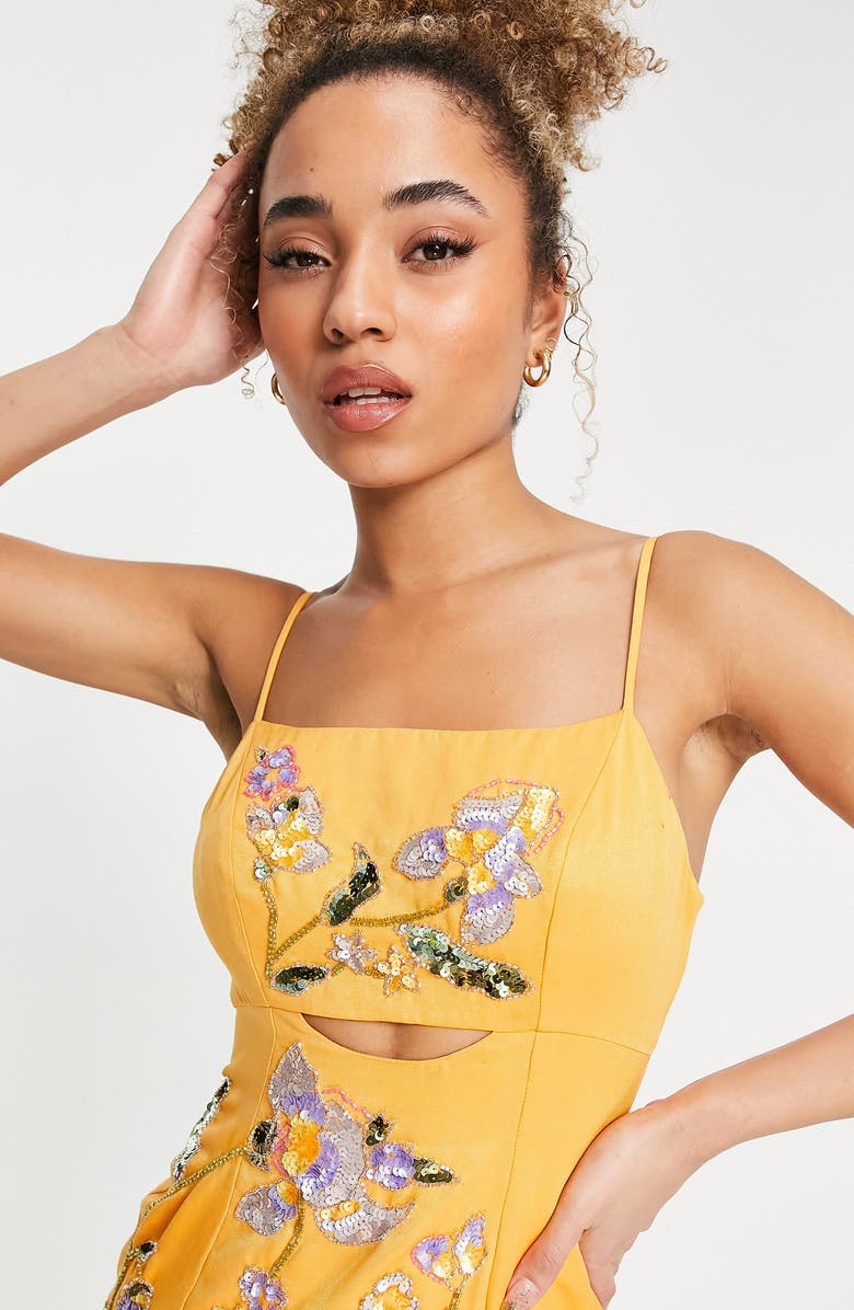 ASOS DESIGN Cutout Floral Sequin Minidress, Alternate, color, 
