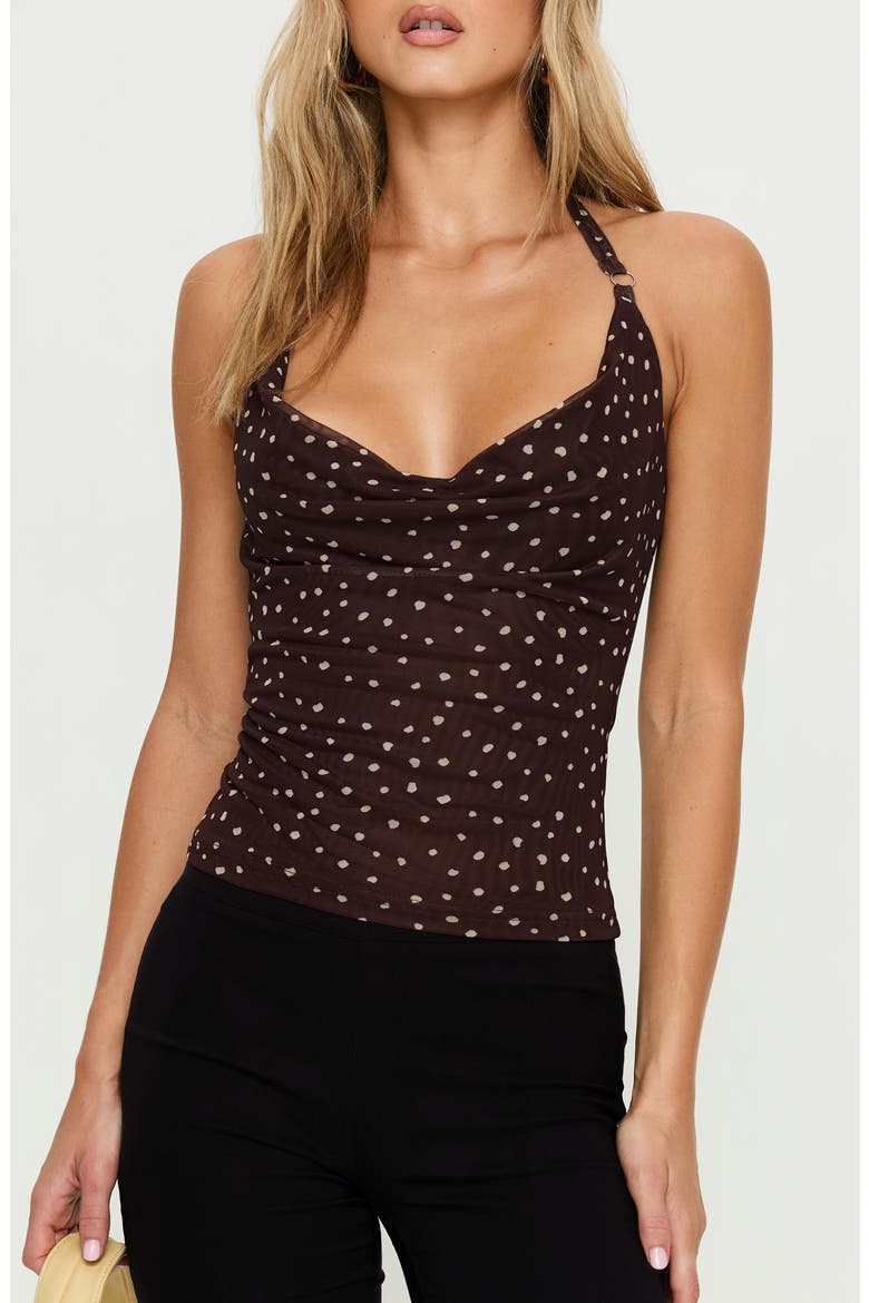 Geovana Polka Dot Cowl Neck Halter Top, Main, color, BROWN / WHITE POLKA