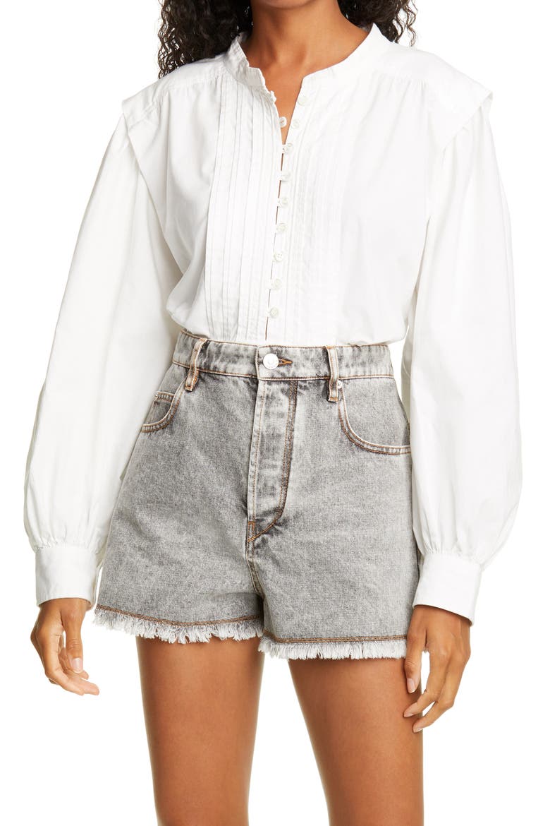 Okina Balloon Sleeve Cotton Blouse, Main, color, WHITE