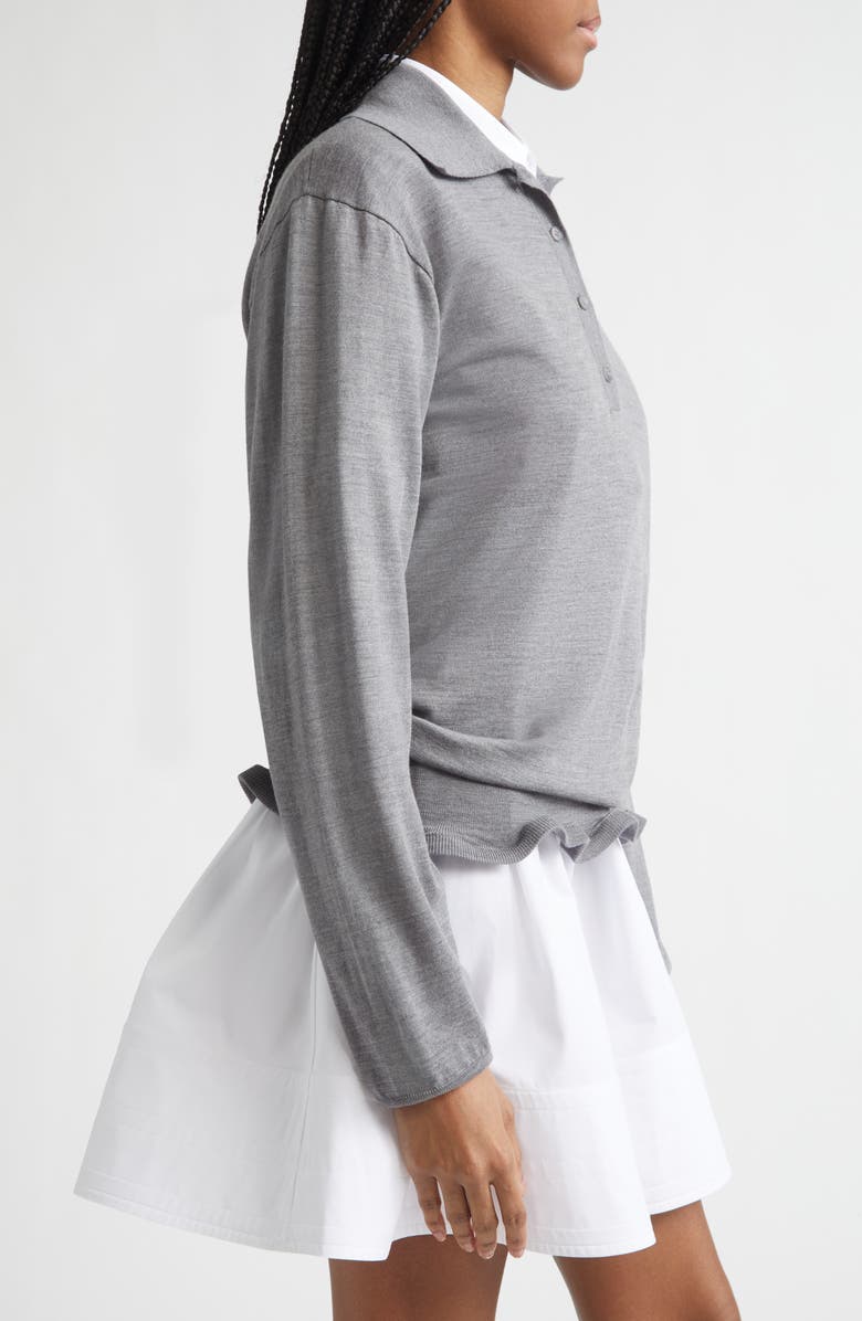 Stella McCartney Frilled Lightweight Wool Polo, Alternate, color, Grey Melange