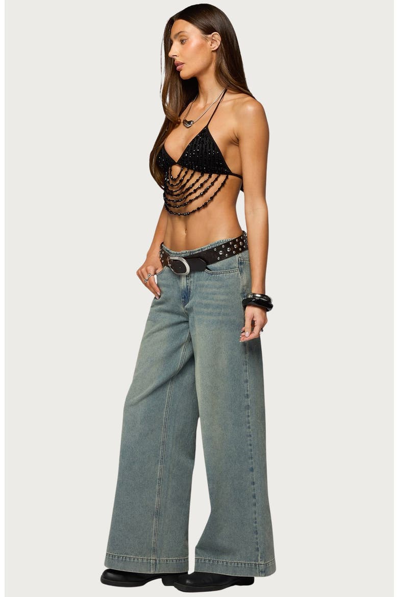 Beaded Bra Halter Top, Alternate, color, BLACK