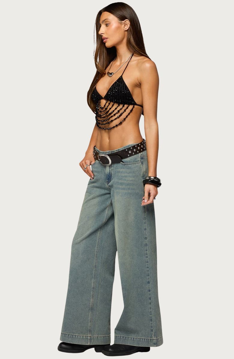 EDIKTED Beaded Bra Halter Top, Alternate, color, Black