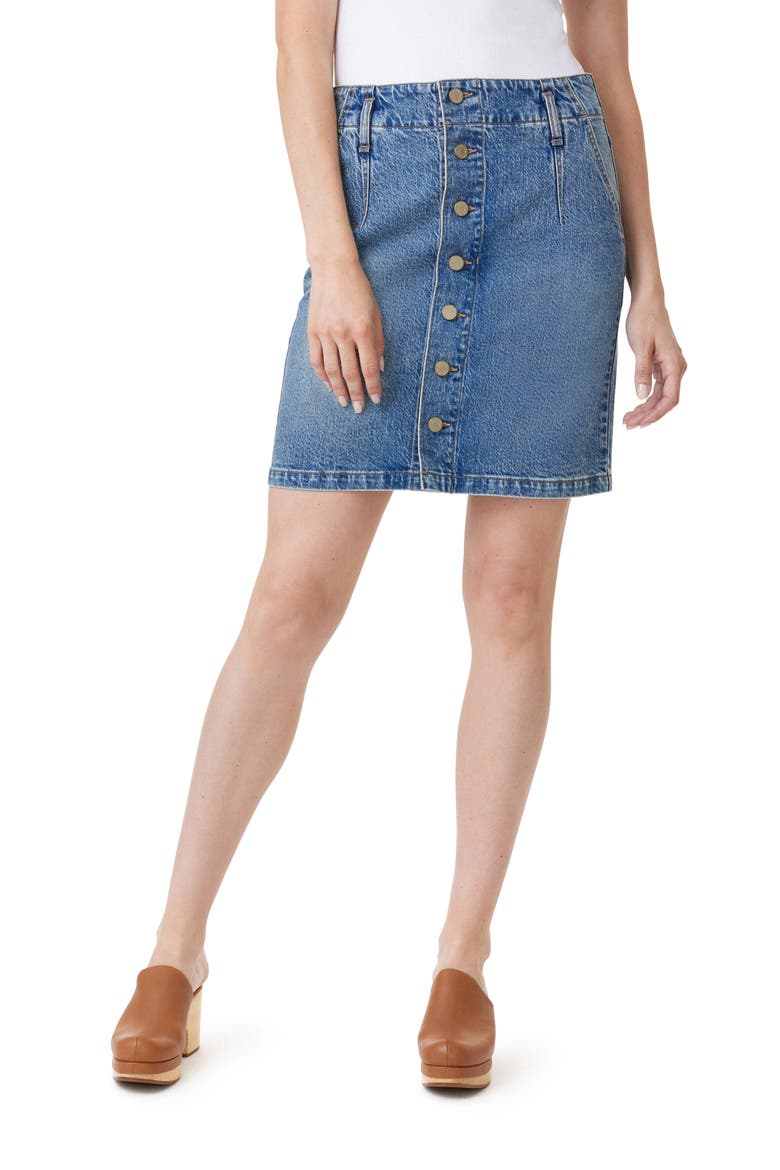 Button-Front Denim Miniskirt, Main, color, SKY