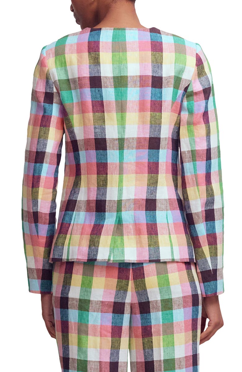 Boden Hampstead Linen Blazer, Alternate, color, Soft Yellow Pink Multigingham