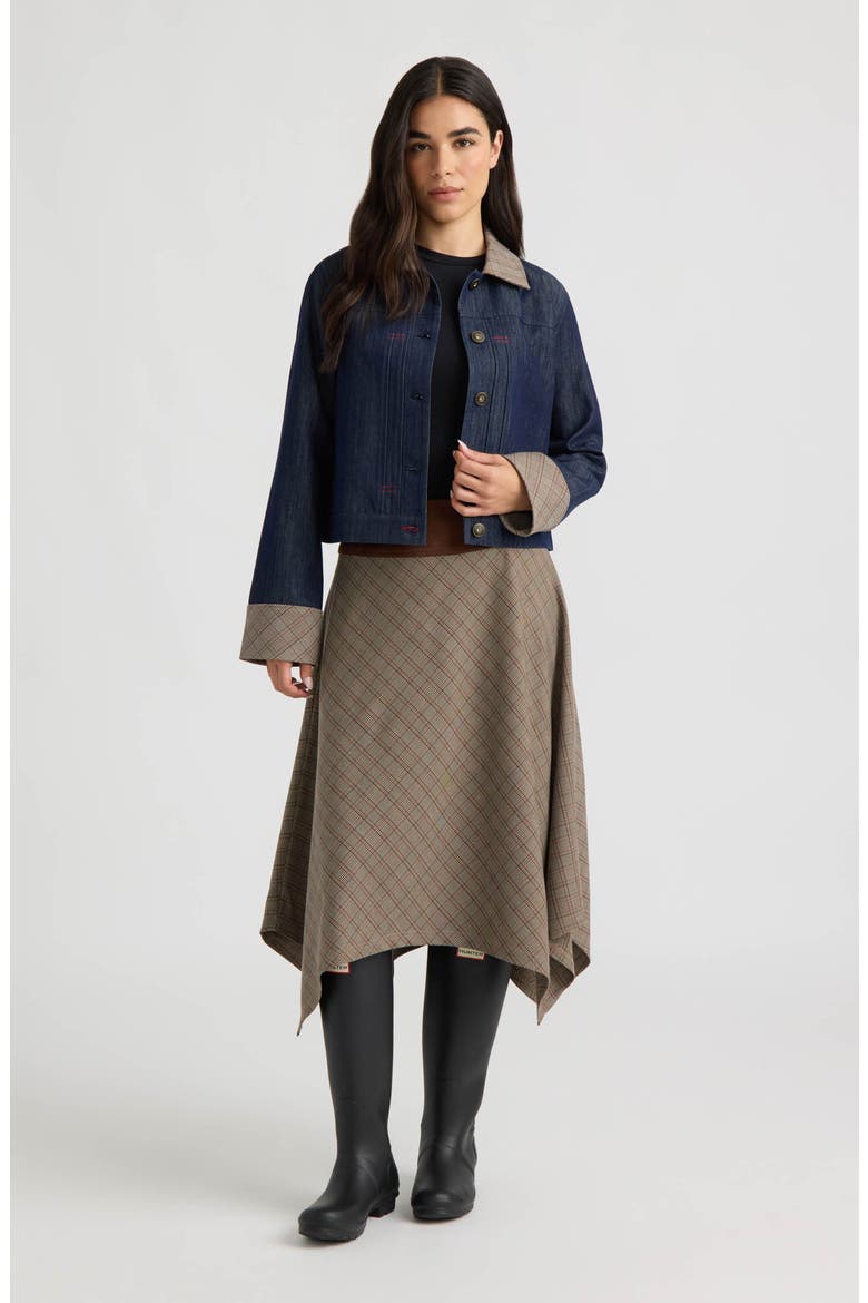 Plaid Handkerchief Hem Midi Skirt, Alternate, color, BROWN PLAID