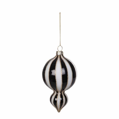 Carol & Frank Black & White Stripe Ornament Set Of 2 In Multi