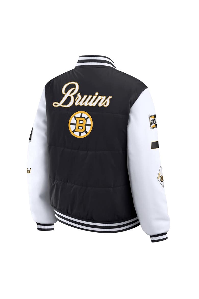 Women's WEAR by Erin Andrews Black/White Boston Bruins Varsity Full-Snap Puffer Jacket, Alternate, color, Black