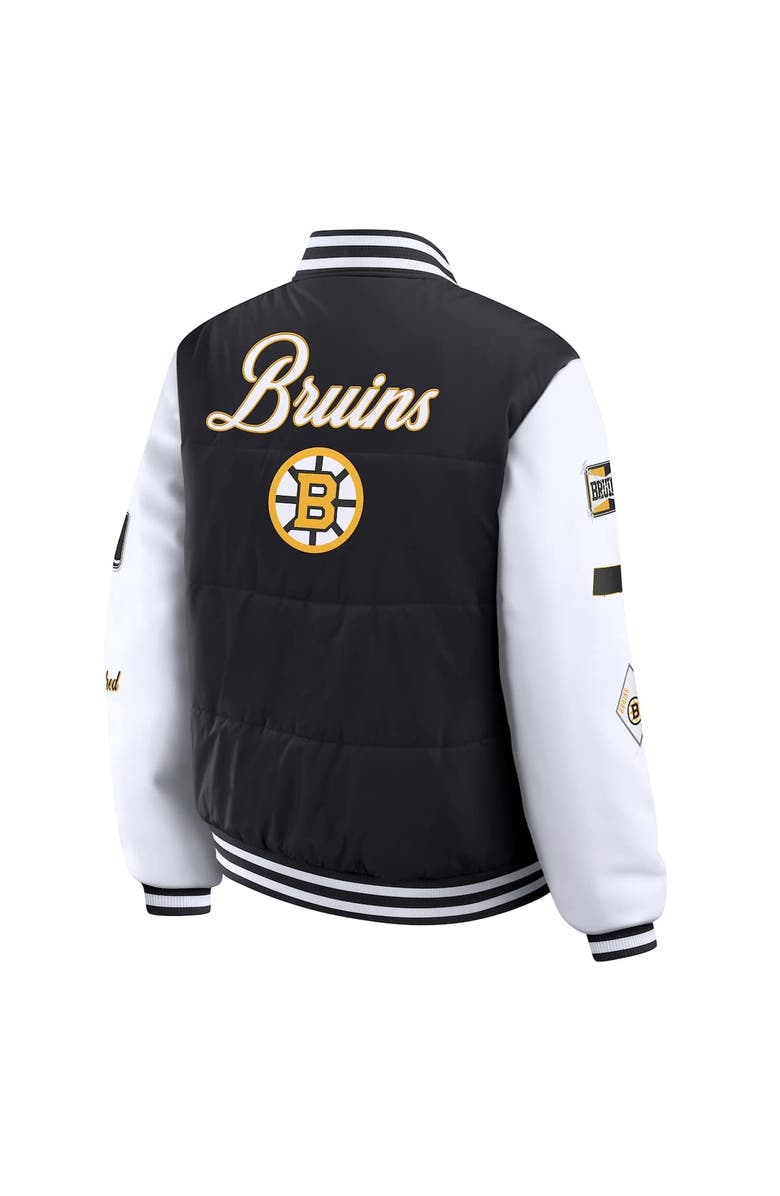 WEAR by Erin Andrews Women's WEAR by Erin Andrews Black/White Boston Bruins Varsity Full-Snap Puffer Jacket, Alternate, color, Black