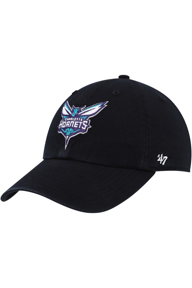 Men's '47 Black Charlotte Hornets Team Logo Clean Up Adjustable Hat, Main, color, Black