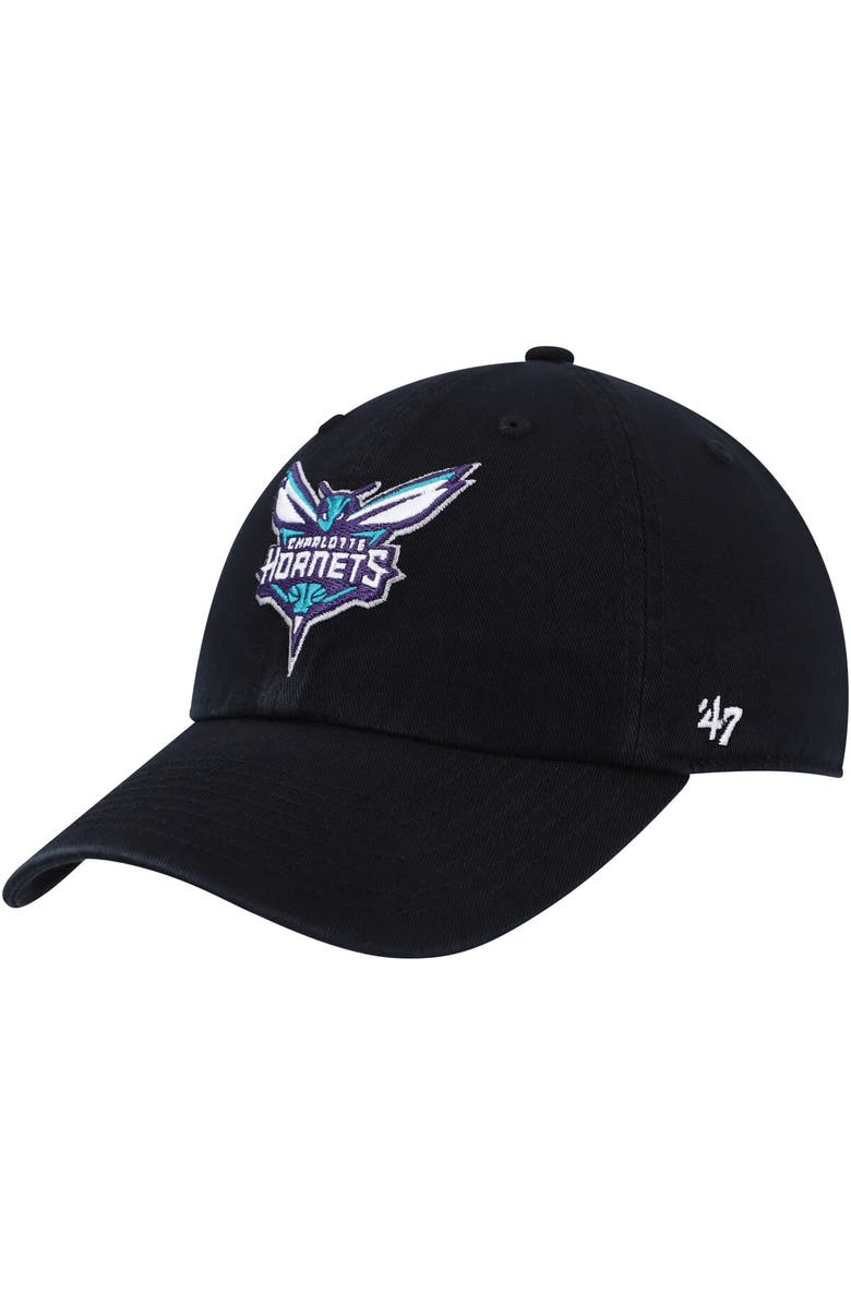 '47 Men's '47 Black Charlotte Hornets Team Logo Clean Up Adjustable Hat, Main, color, Black