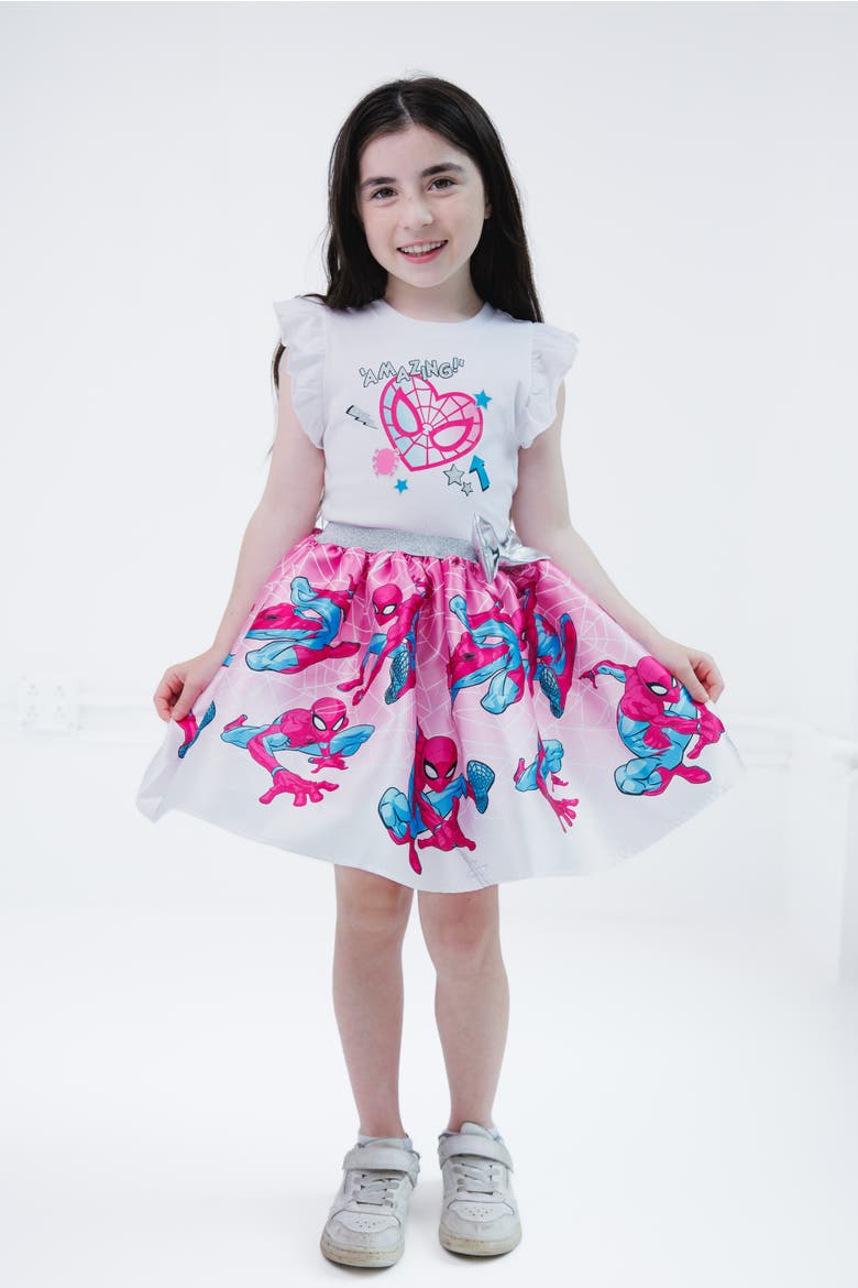 Spider-Man 2-Piece T-Shirt and Skirt Set, Alternate, color, White Pink Spiderman