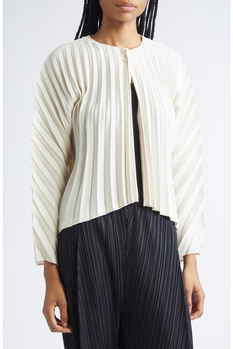 Circular Pleated Cardigan, Alternate, color, OFF WHITE