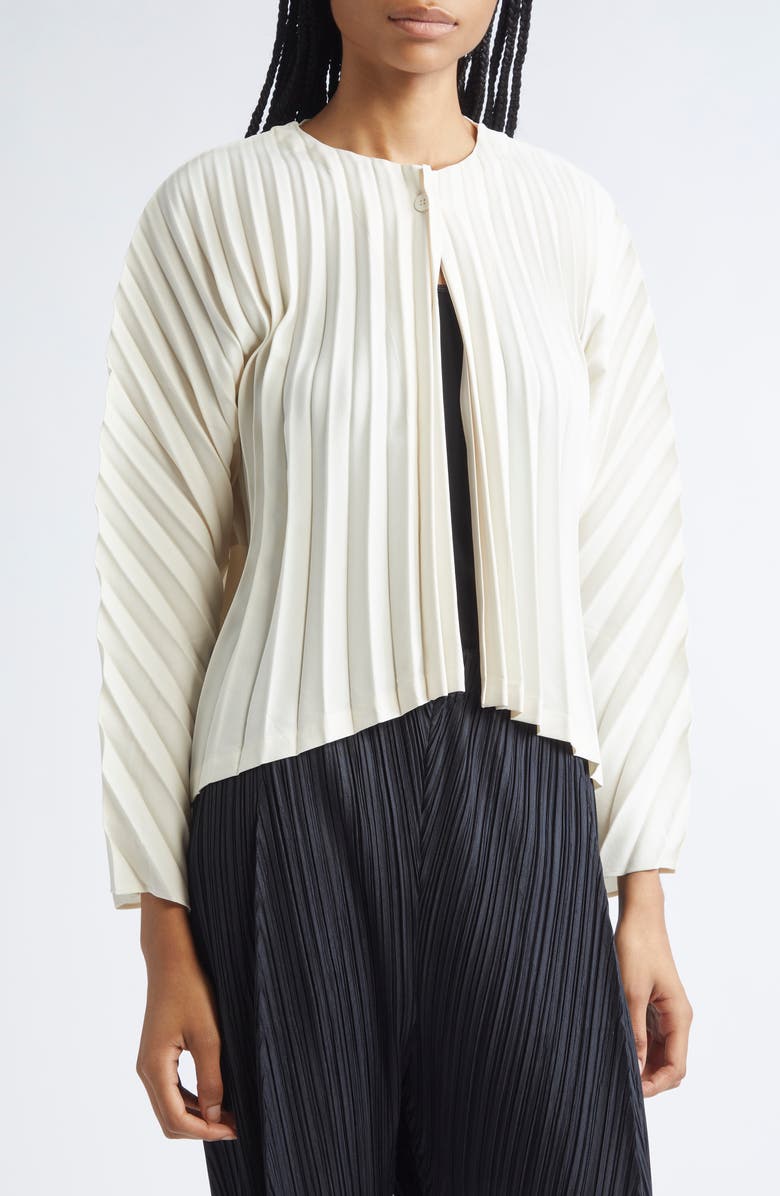 Pleats Please Issey Miyake Circular Pleated Cardigan, Alternate, color, Off White