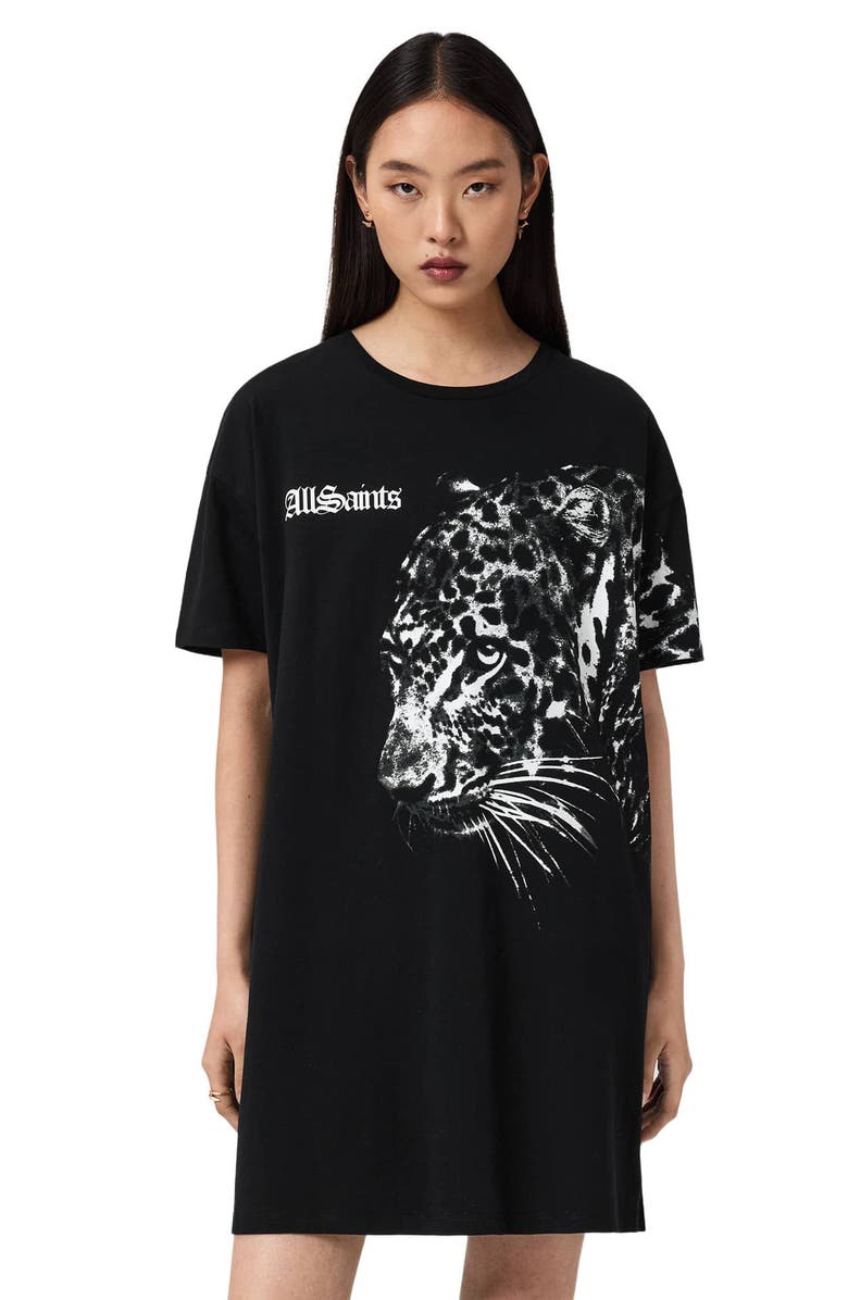 AllSaints Zaya Graphic Print Cotton T-Shirt Dress, Alternate, color, Black