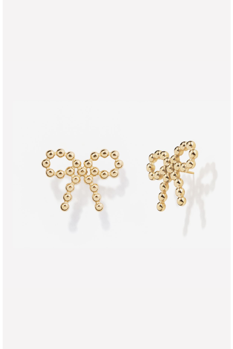 Beaded Bow Stud Earrings, Main, color, Gold