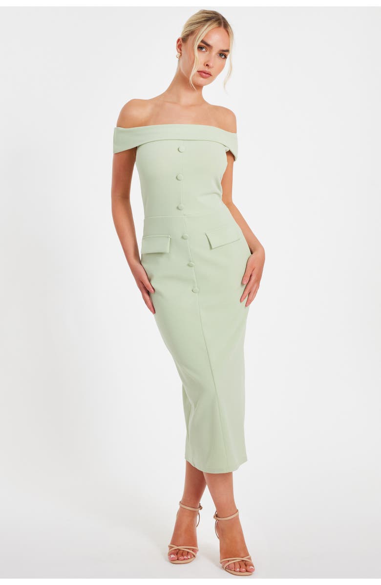 QUIZ Scuba Crepe Button Front Maxi Dress, Main, color, Sage