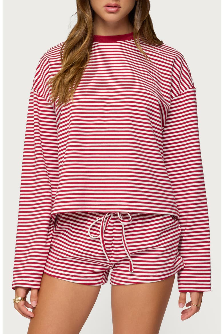 Janee Stripe Long Sleeve Cotton Ringer T-Shirt, Main, color, BURGUNDY