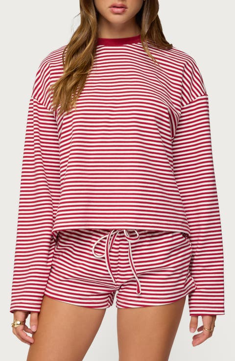 Janee Stripe Long Sleeve Cotton Ringer T-Shirt
