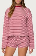 EDIKTED Janee Stripe Long Sleeve Cotton Ringer T-Shirt