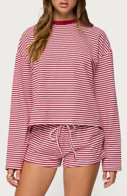 EDIKTED Janee Stripe Long Sleeve Cotton Ringer T-Shirt