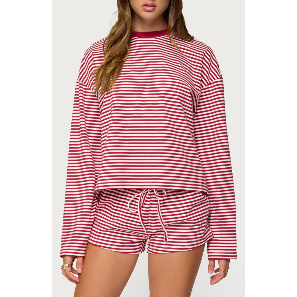 Edikted Janee Stripe Long Sleeve Cotton Ringer T-shirt In Red