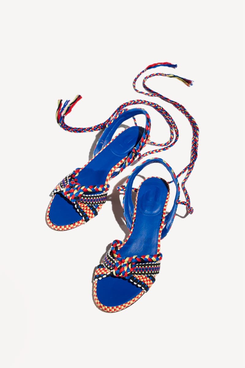 Aitana Braided Cotton Lace Up Kitten Heel Sandal, Alternate, color, Miro